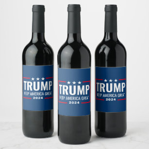 Trump 2024 Keep America Great - blue red Wine Label