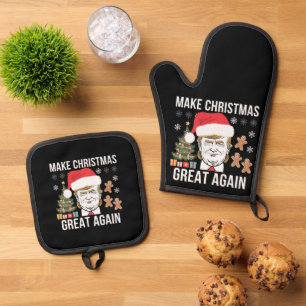Trump 2024 Make Christmas Great Again Election Oven Mitt & Pot Holder Set