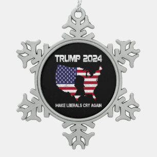 Trump 2024 Make Liberals Cry Again Snowflake Pewter Christmas Ornament