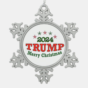TRUMP 2024 Merry Christmas Snowflake Pewter Christmas Ornament