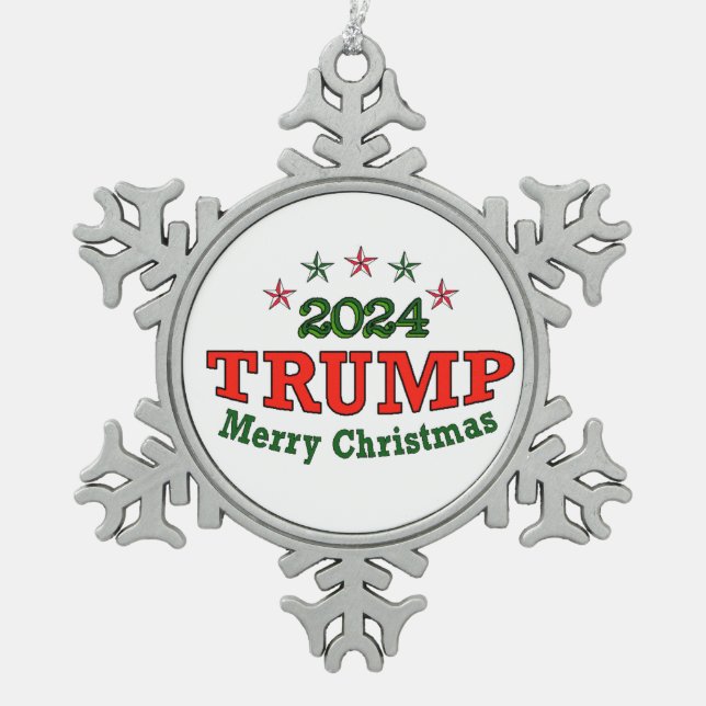 TRUMP 2024 Merry Christmas Snowflake Pewter Christmas Ornament (Front)