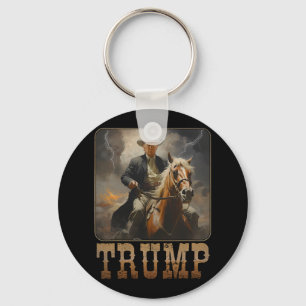 Trump 2024 President Cowboy Riding Horse Western U Keychain