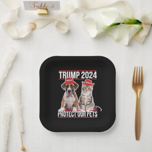 Trump 2024 Protect Our Pets Cat Dogs MAGA Paper Plate