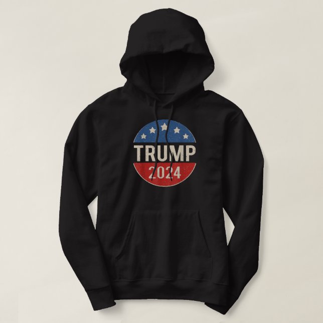 Trump 2024 Retro Campaign Button Re Elect Presiden Hoodie (Design Front)