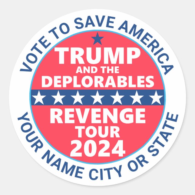 Trump 2024 Revenge Tour Deplorables Political Classic Round Sticker (Front)