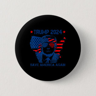 Trump 2024 Save America Again American Flag  2 Inch Round Button