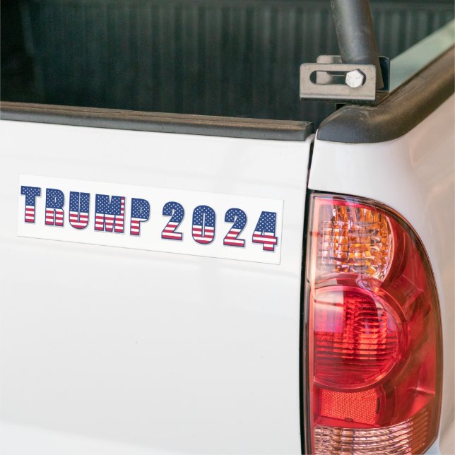 Trump 2024 Stars and Stripes Bumper Sticker (On Truck)