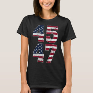 Trump 2024 Vintage 45 47 Stand With American Flag  T-Shirt