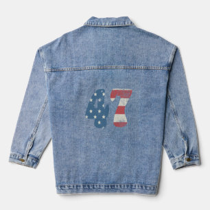 Trump 2024 Vintage Patriotic American Flag 47 Denim Jacket
