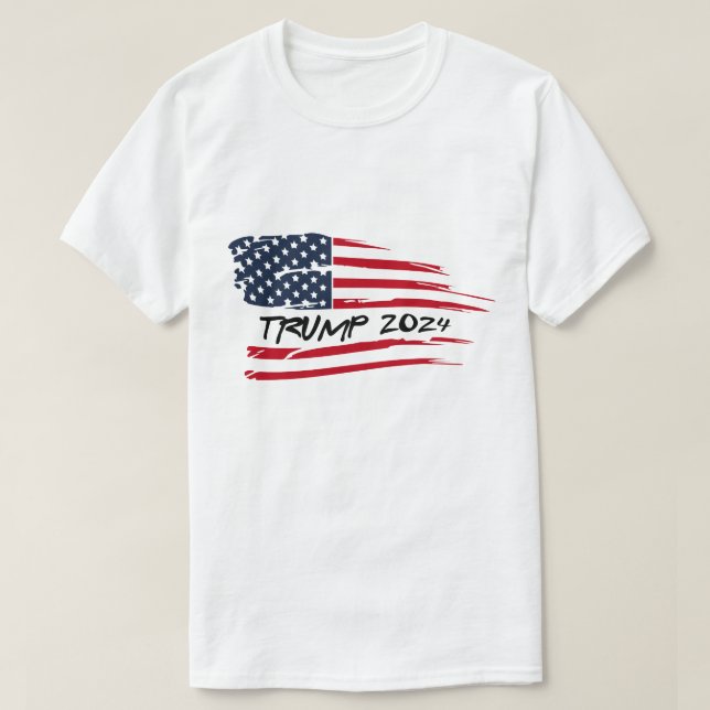 Trump 2024 Waving American Flag T-Shirt (Design Front)
