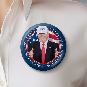 Trump 2024 with MAGA Hat and Thumbs Up Photo 2 Inch Round Button