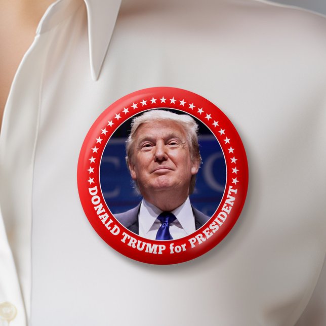 Trump 2024 with Photo and red border 2 Inch Round Button (Trump 2024 Button)