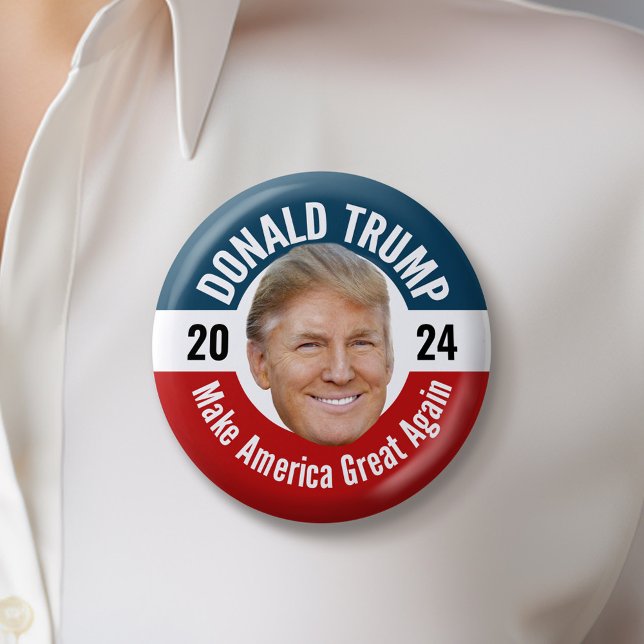 Trump 2024 with Photo - Floating Head Design 2 Inch Round Button (Trump 2024 Button)