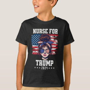 Trump 2025 Nurse Messy Bun America Usa Flag For Wo T-Shirt