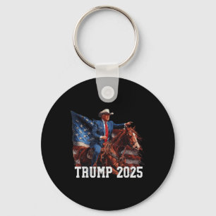 Trump 2025 Riding Horse American Flag Cowboy 4th O Keychain