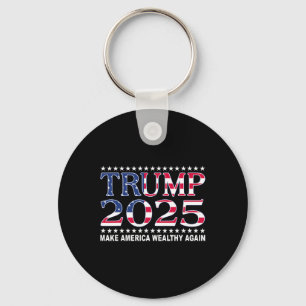 Trump 2025 Usa Flag Make America Wealthy Again  Keychain