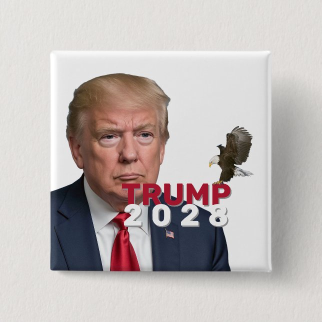 Trump 2028 Text With Bald Eagle 2 Inch Square Button (Front)
