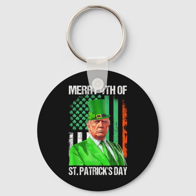 Trump 45 47 Leprechaun Hat Merry 4th Of St Patrick Keychain (Front)