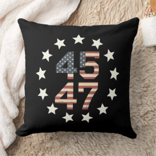 Trump 45 47 Stars Vintage USA American Flag Throw Pillow