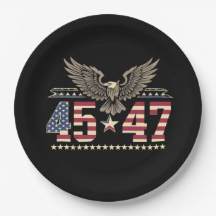 Trump 45 47 Vintage American USA Eagle Flag Paper Plate