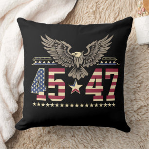 Trump 45 47 Vintage American USA Eagle Flag Throw Pillow
