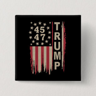 Trump 45 47 Vintage Retro America USA Flag 2 Inch Square Button