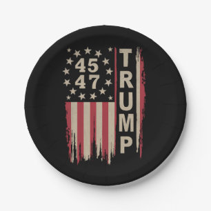 Trump 45 47 Vintage Retro America USA Flag Paper Plate