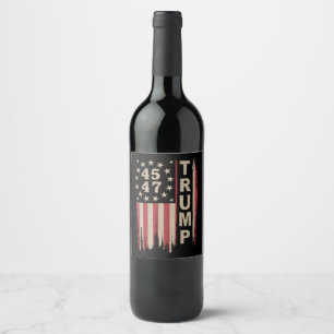 Trump 45 47 Vintage Retro America USA Flag Wine Label