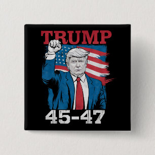 Trump 45 47 Vintage Retro USA American Flag 2 Inch Square Button