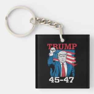 Trump 45 47 Vintage Retro USA American Flag Keychain