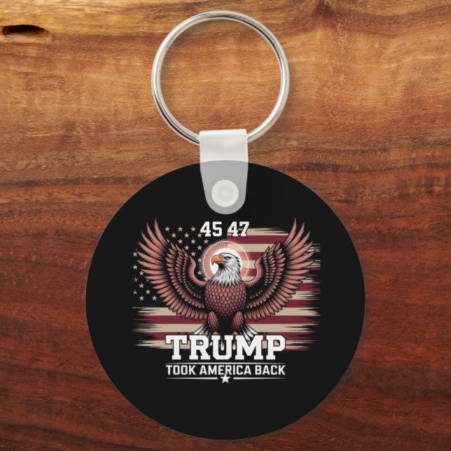 Trump 45th 47th President Flag 2025 Eagle America  Keychain (Front)