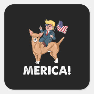 Trump America Chihuahua Dog American Hero Square Sticker