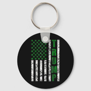 Trump American Flag Vintage St Patricks Day Shamro Keychain