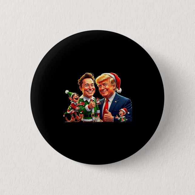 Trump &amp; Friends Christmas Elf With Santa Hat & 2 Inch Round Button (Front)