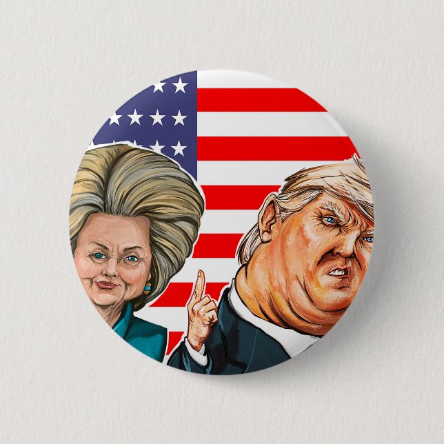 Trump and Hillary Caricature 2 Inch Round Button (Front)