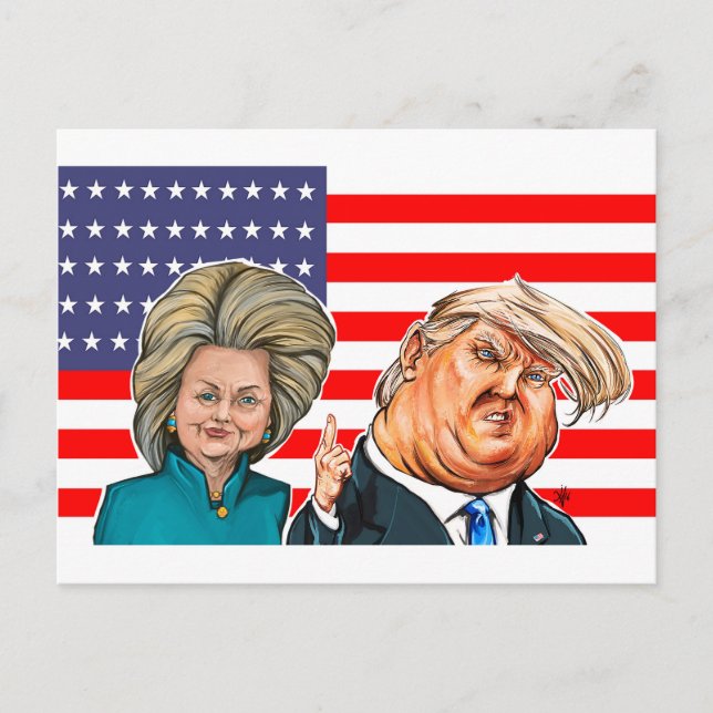Trump and Hillary Caricature Postcard (Front)