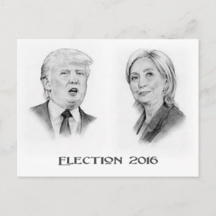 Trump and Hillary Pencil Portraits, Election 2016 Postcard