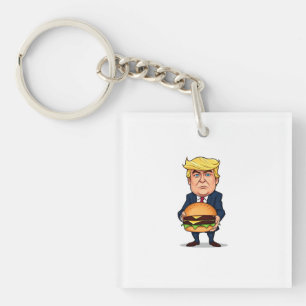 Trump and his burger - Funny and colorful illustra Keychain