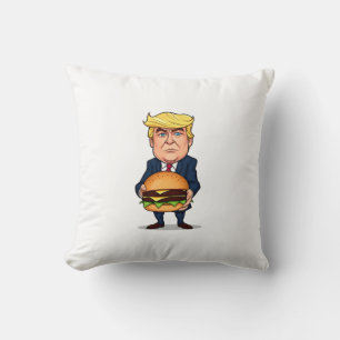 Trump and his burger - Funny and colorful illustra Throw Pillow