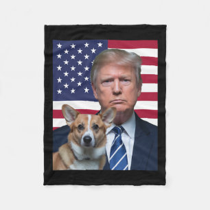 Trump And Pembroke Welsh Corgi Dog Usa Flag Electi Fleece Blanket