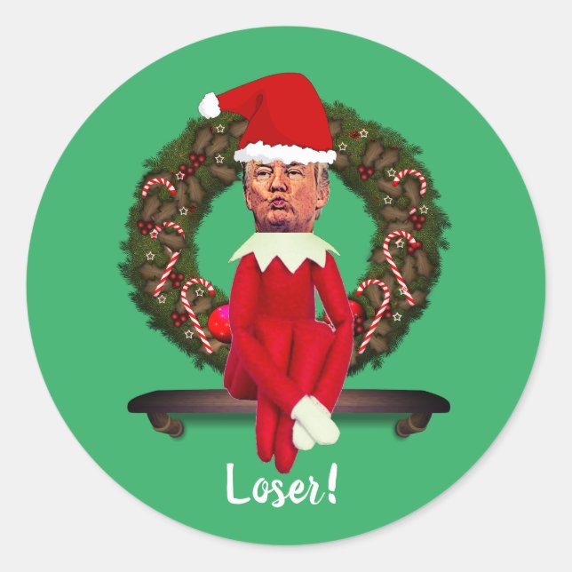 Trump as a Christmas Elf Ugly  Classic Round Stick Classic Round Sticker (Front)