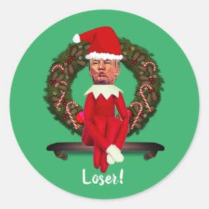 Trump as a Christmas Elf Ugly  Classic Round Stick Sticker