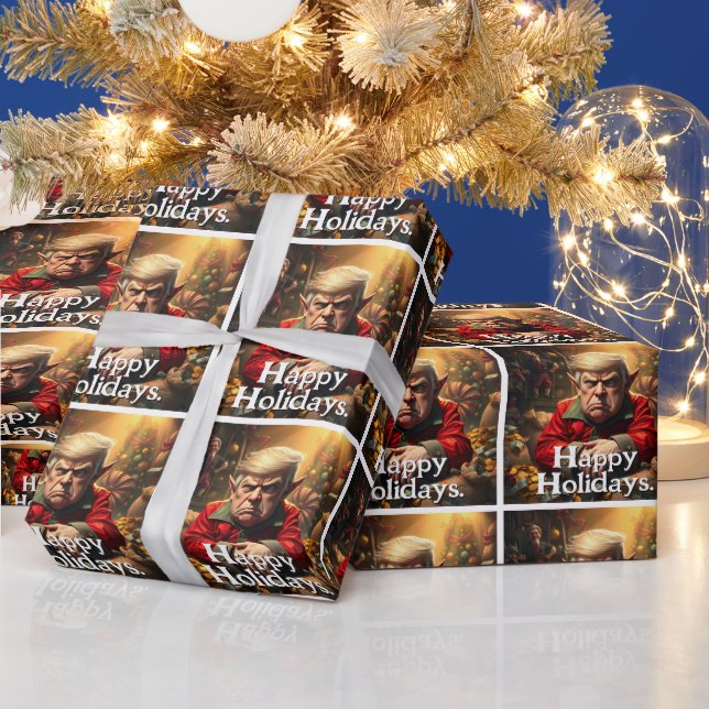 Trump As an Angry Christmas Elf Wrapping Paper (Holidays)