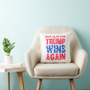 Trump - Back in Action Trump Wins Again Throw Pillow