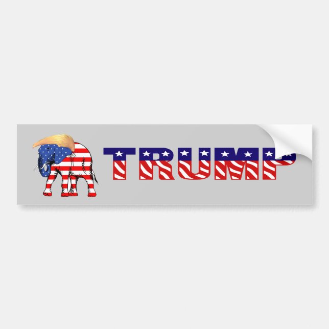 Trump Bad Hair Elephant, American Flag, ZSSG Bumper Sticker (Front)