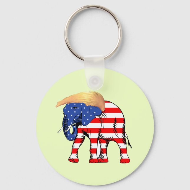 Trump Bad Hair Elephant Button Keychain, ZSSG Keychain (Front)