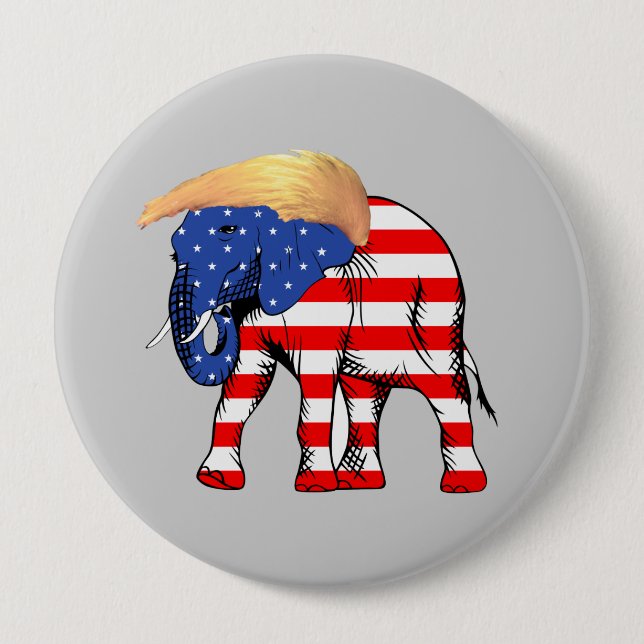 Trump Bad Hair Elephant Round Pin-Back Button, ZSS 4 Inch Round Button (Front)