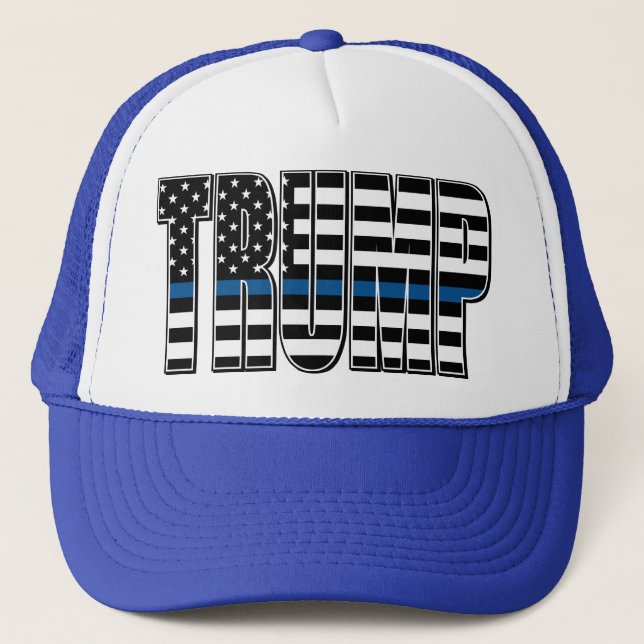 Trump-Blue-Line Police Flag Trucker Hat (Front)