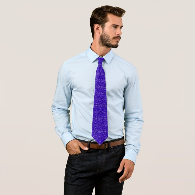 Trump Blue Ornate Ribbed Jacquard Star Pattern Tie (In Situ)