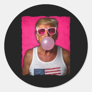 Trump Bubble Gum Pink Sungles Usa Flag Funny  Classic Round Sticker